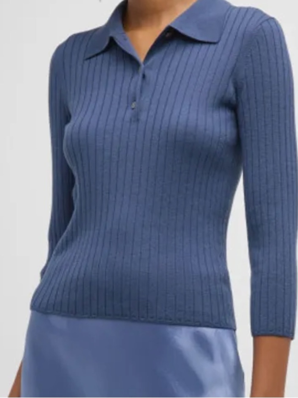 Vince NWT Ribbed Knit 3/4 Sleeve Button Polo $325 Wool Blend